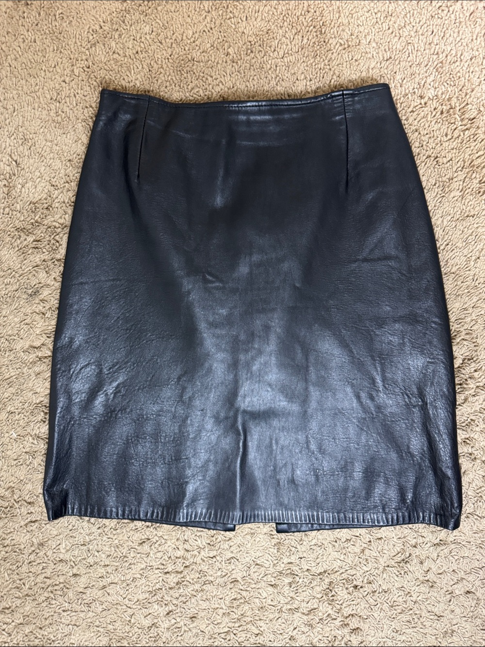 Vintage Firenze Classic Short Black Genuine Leather Pencil Skirt size 8P Punk